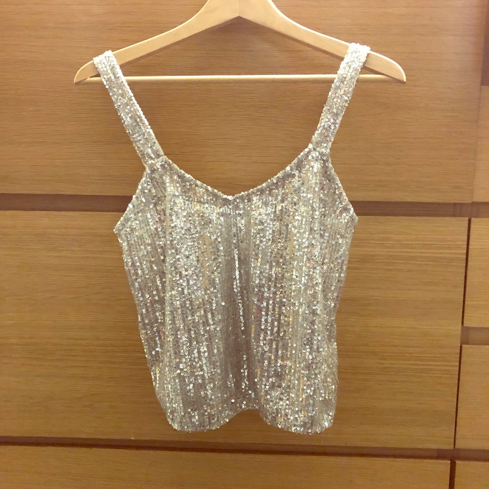 Zara silver sequin mid drift top